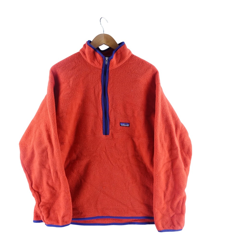 Vintage Patagonia Mens XXL Synchilla Fleece Pullover Orange Blue Quarter Zip